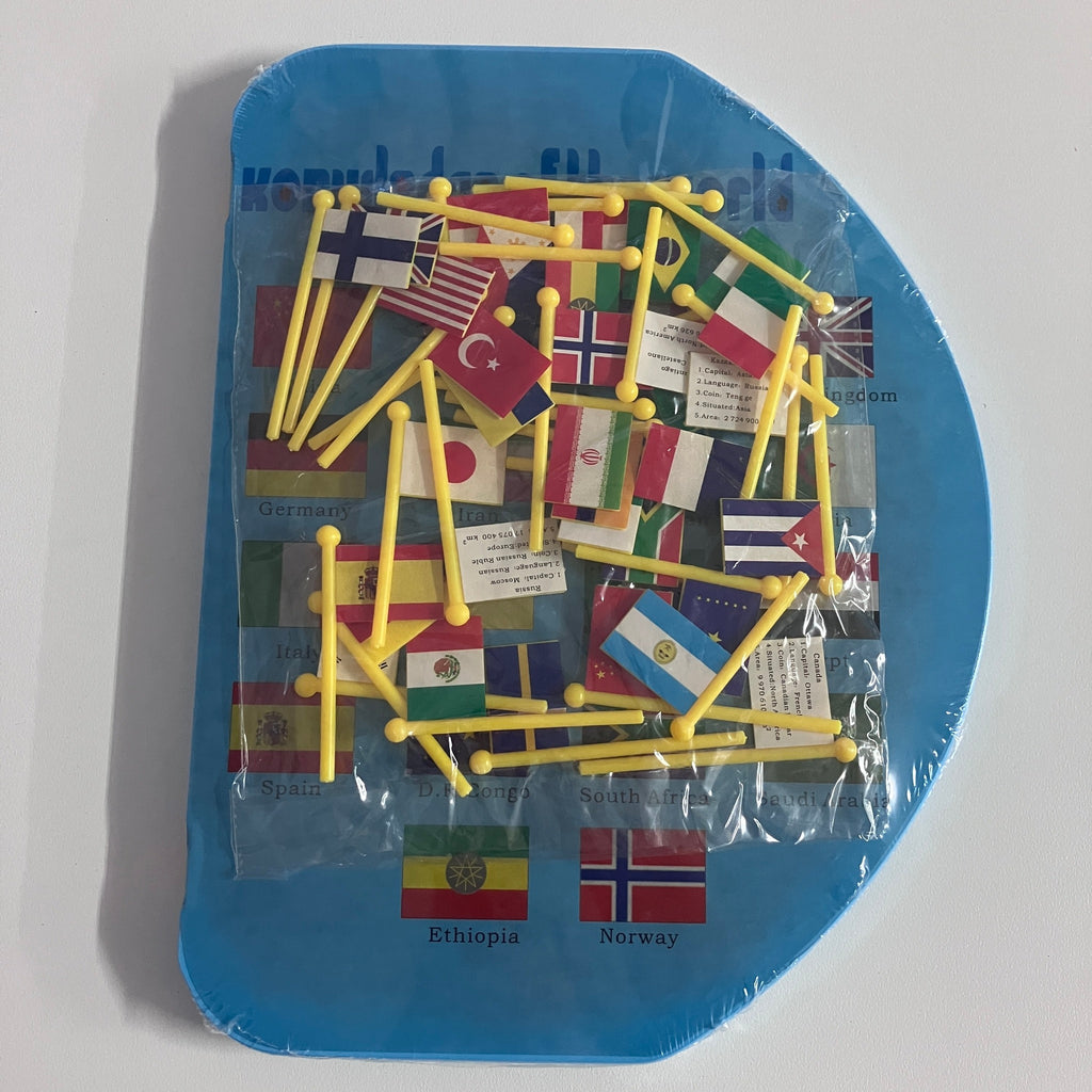 Wooden World Map with Flags