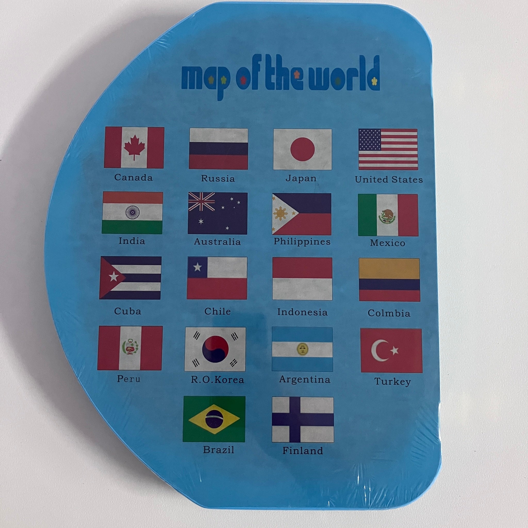 Wooden World Map with Flags