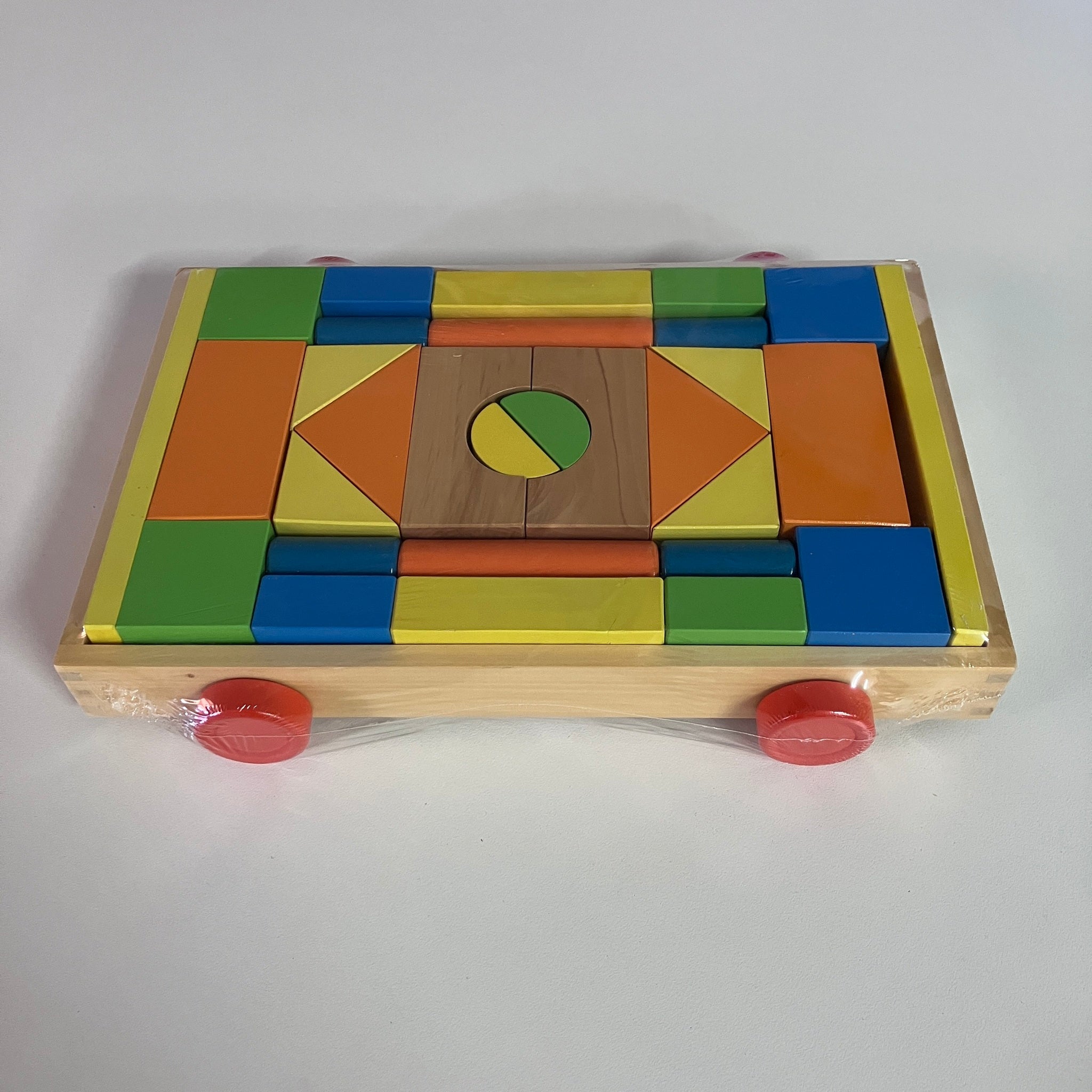 Wooden Pull Along Building Block Cart