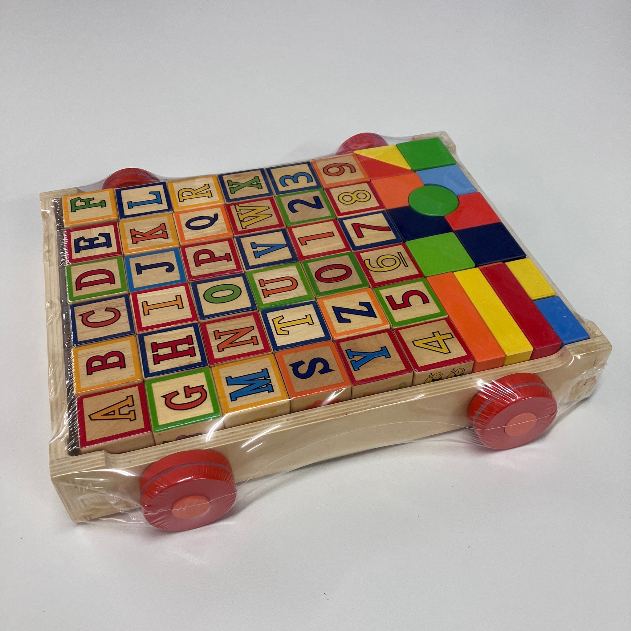Wooden Pull Along Building Block Cart