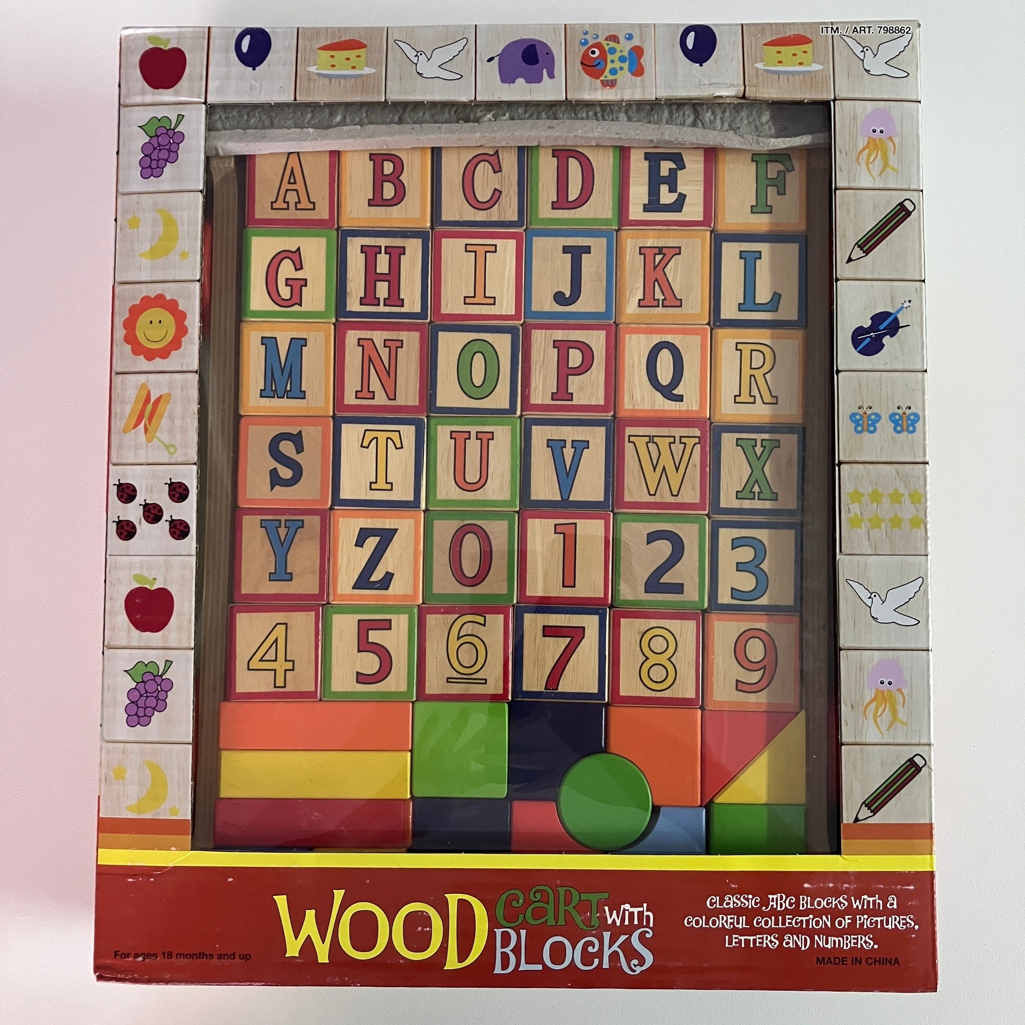 Wooden Pull Along Building Block Cart