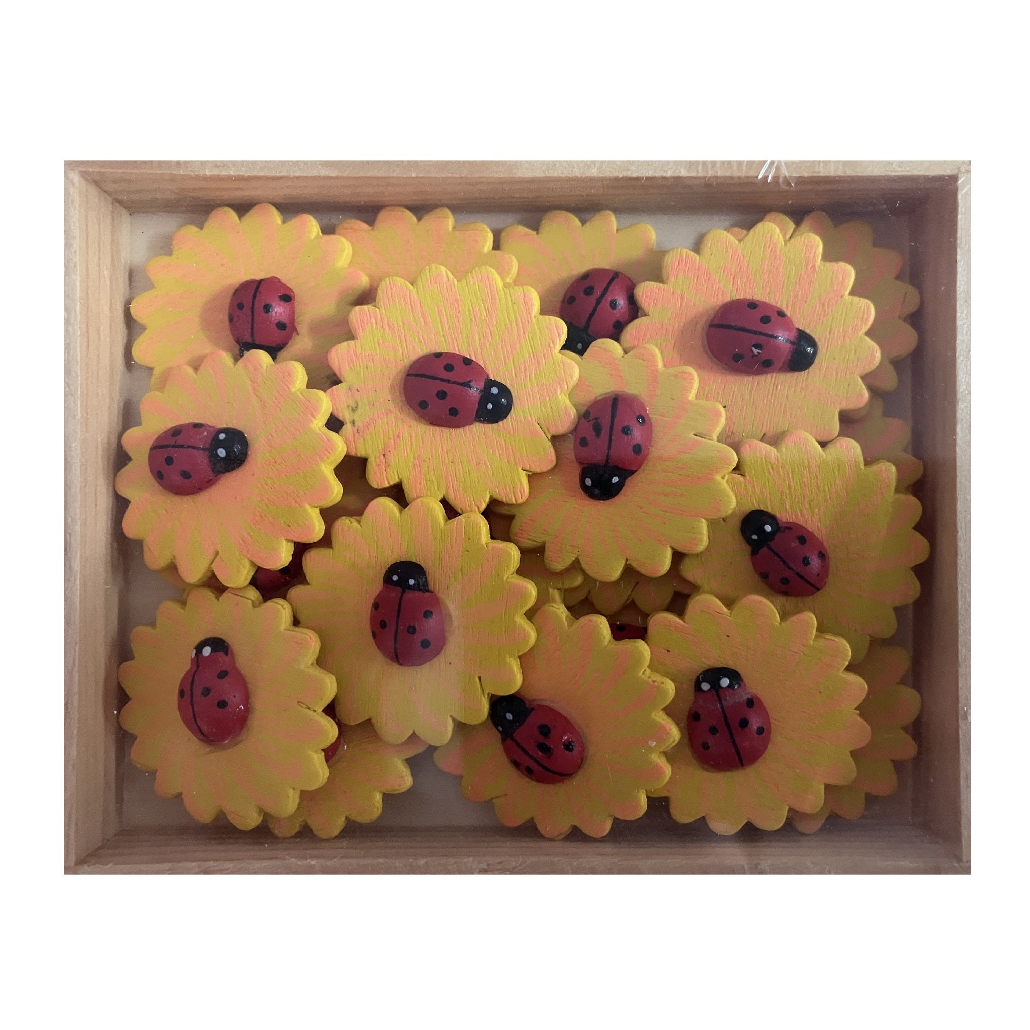 Wooden Stickers in Box - Ladybirds on Sunflowers