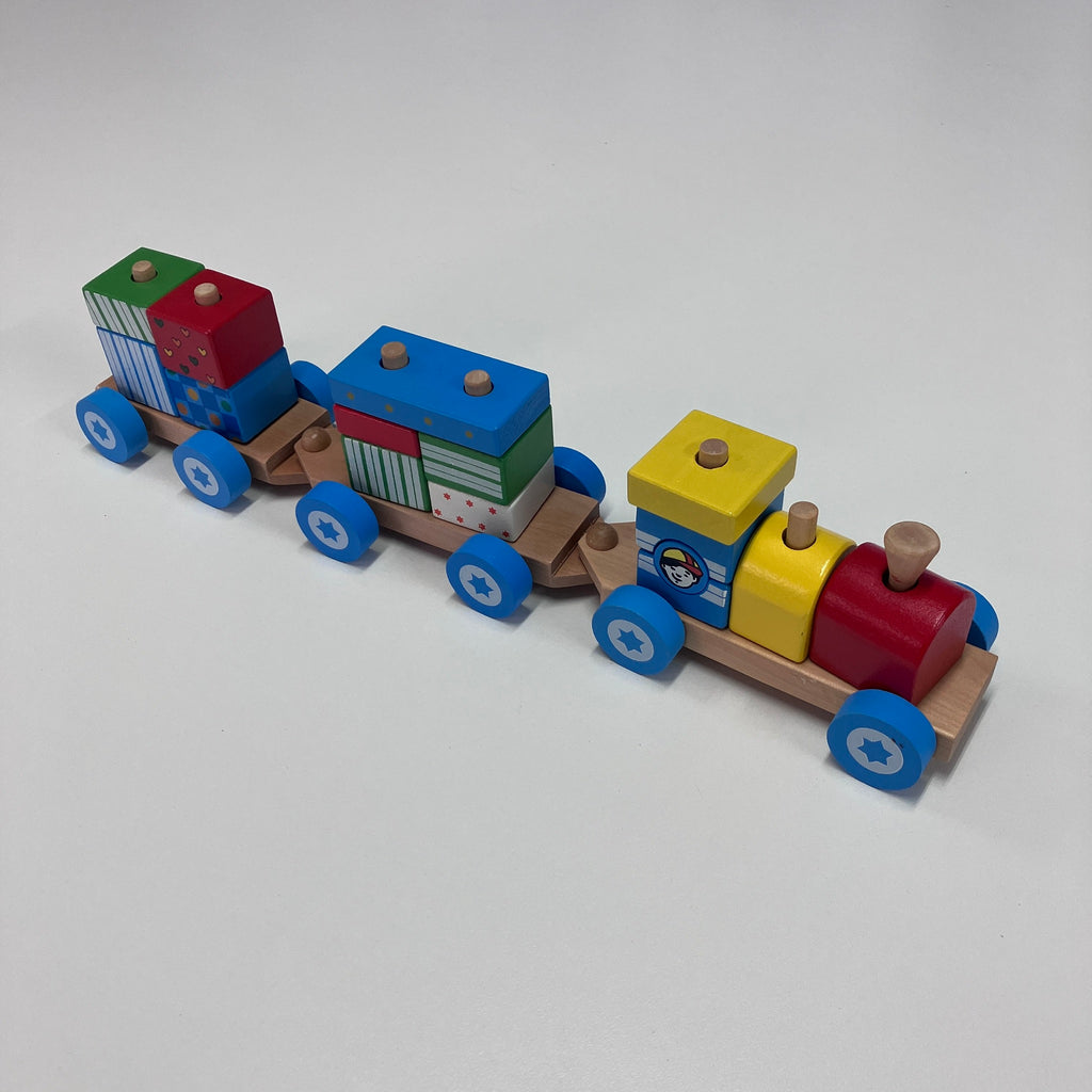 Wooden Train - Block Train with Blue Wheels