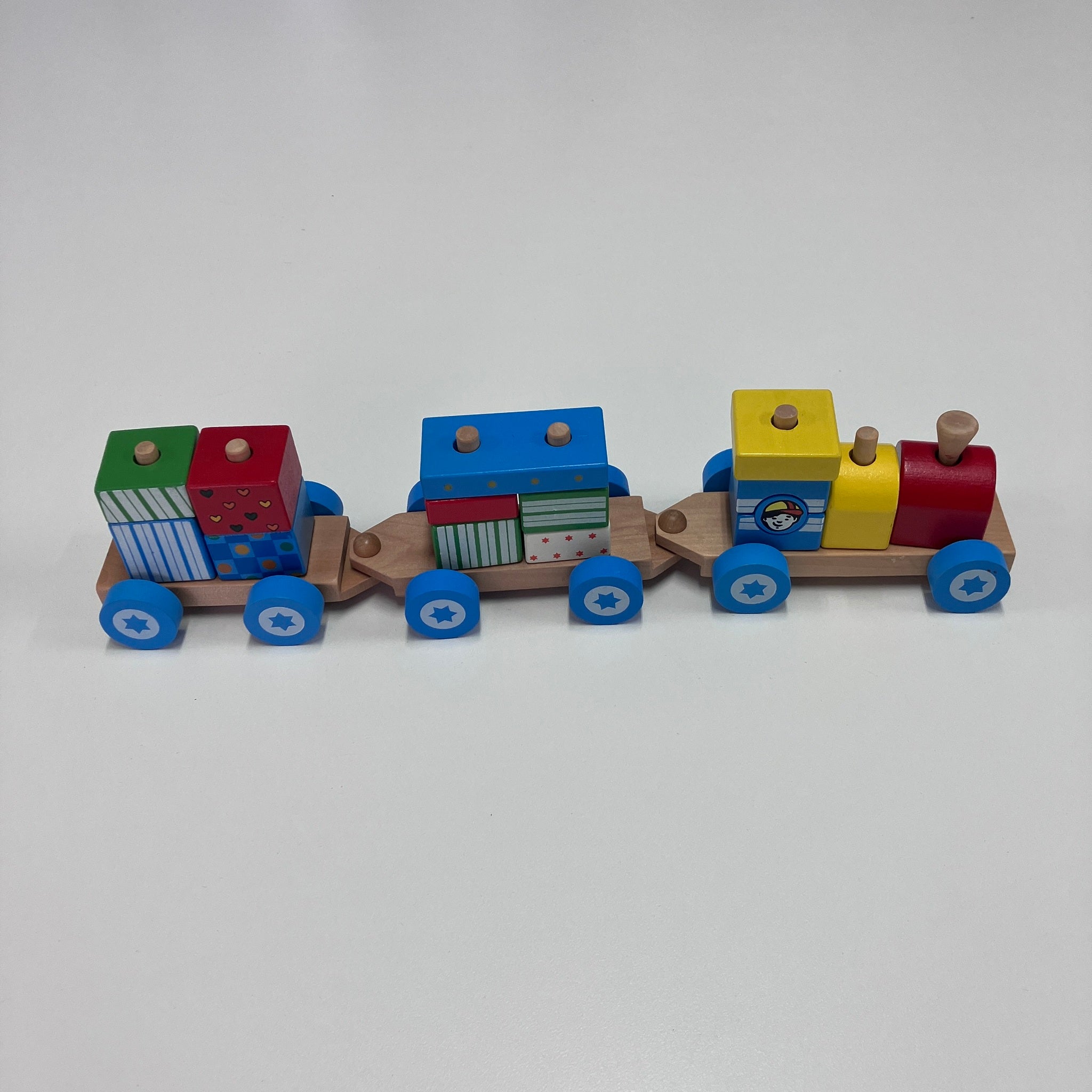 Wooden Train - Block Train with Blue Wheels