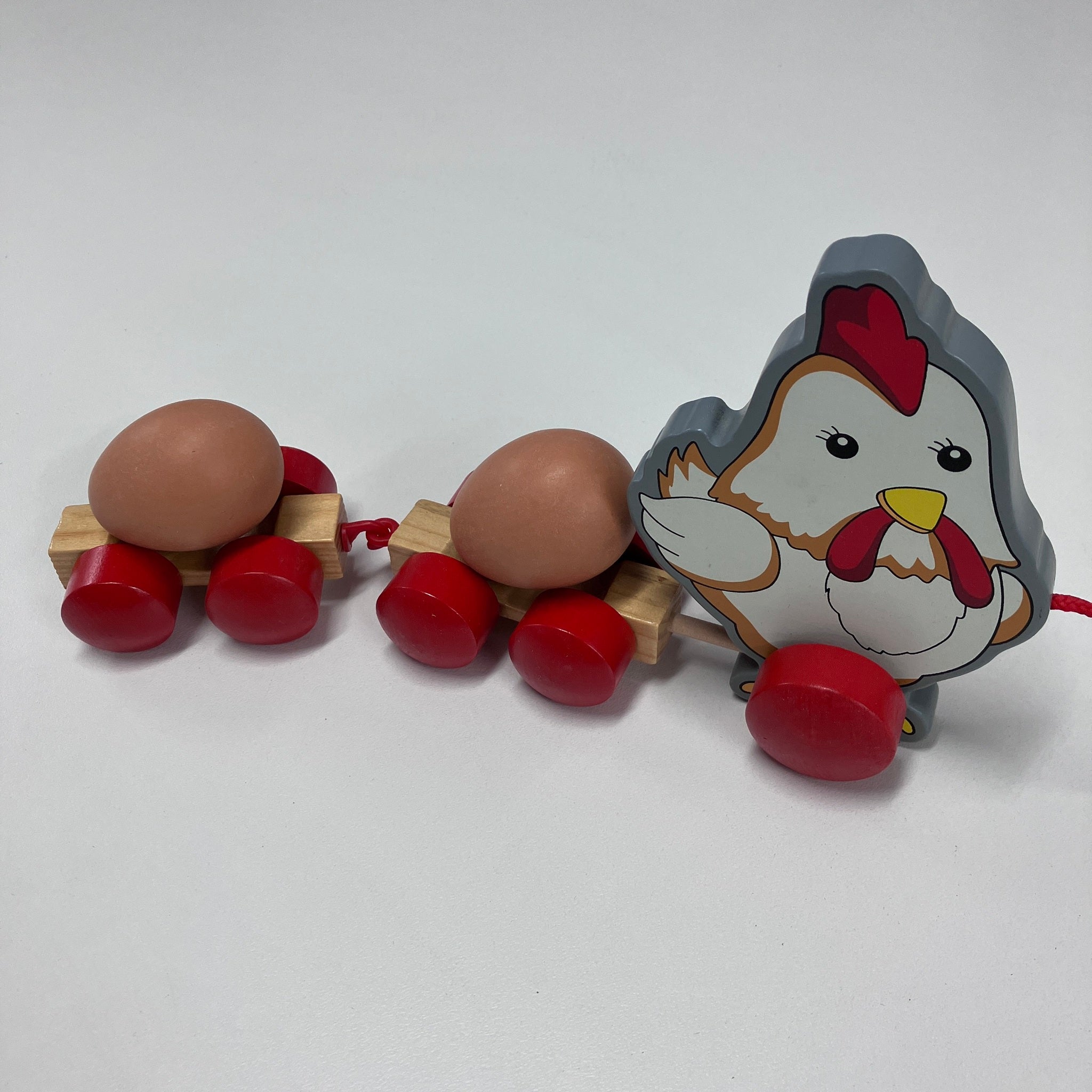 Wooden Pull Along Animals - Hen with Eggs