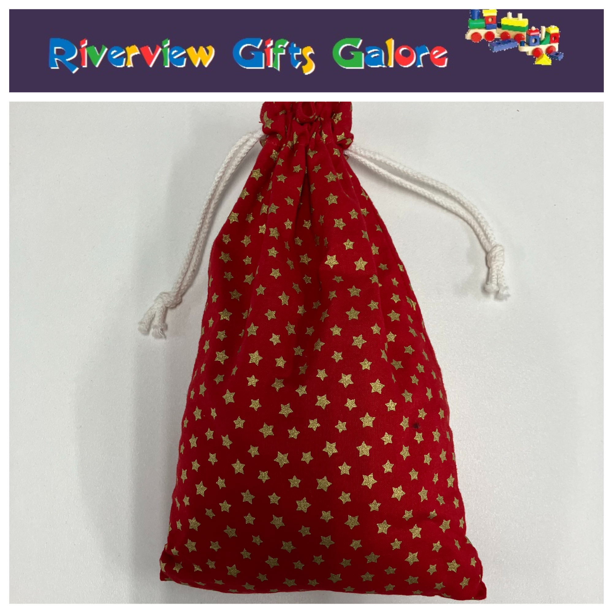 Marble Bag - Gold Stars on Red (marbles sold separately)