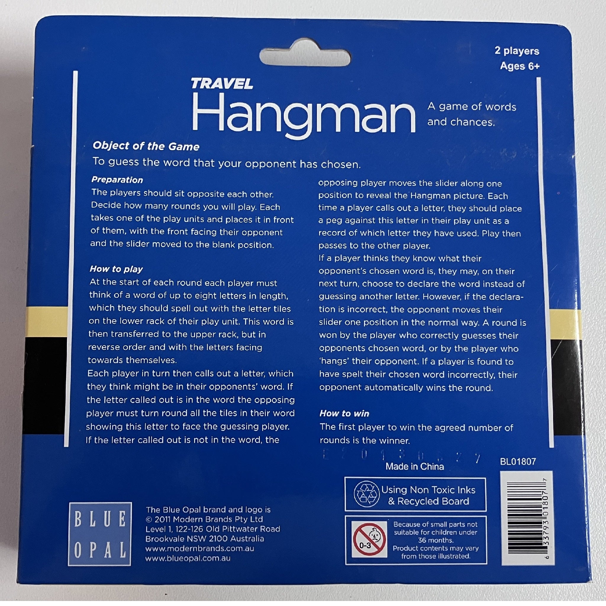 Blue Opal Travel Hangman Game