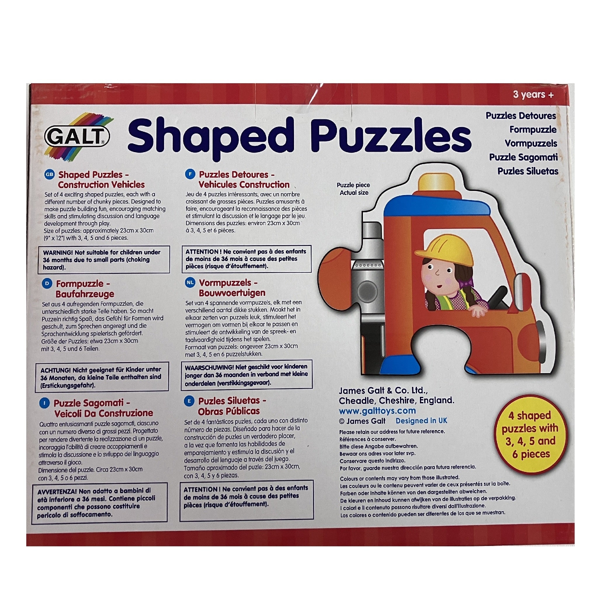 Galt - 4 x Shaped Puzzles - Construction Vehicles