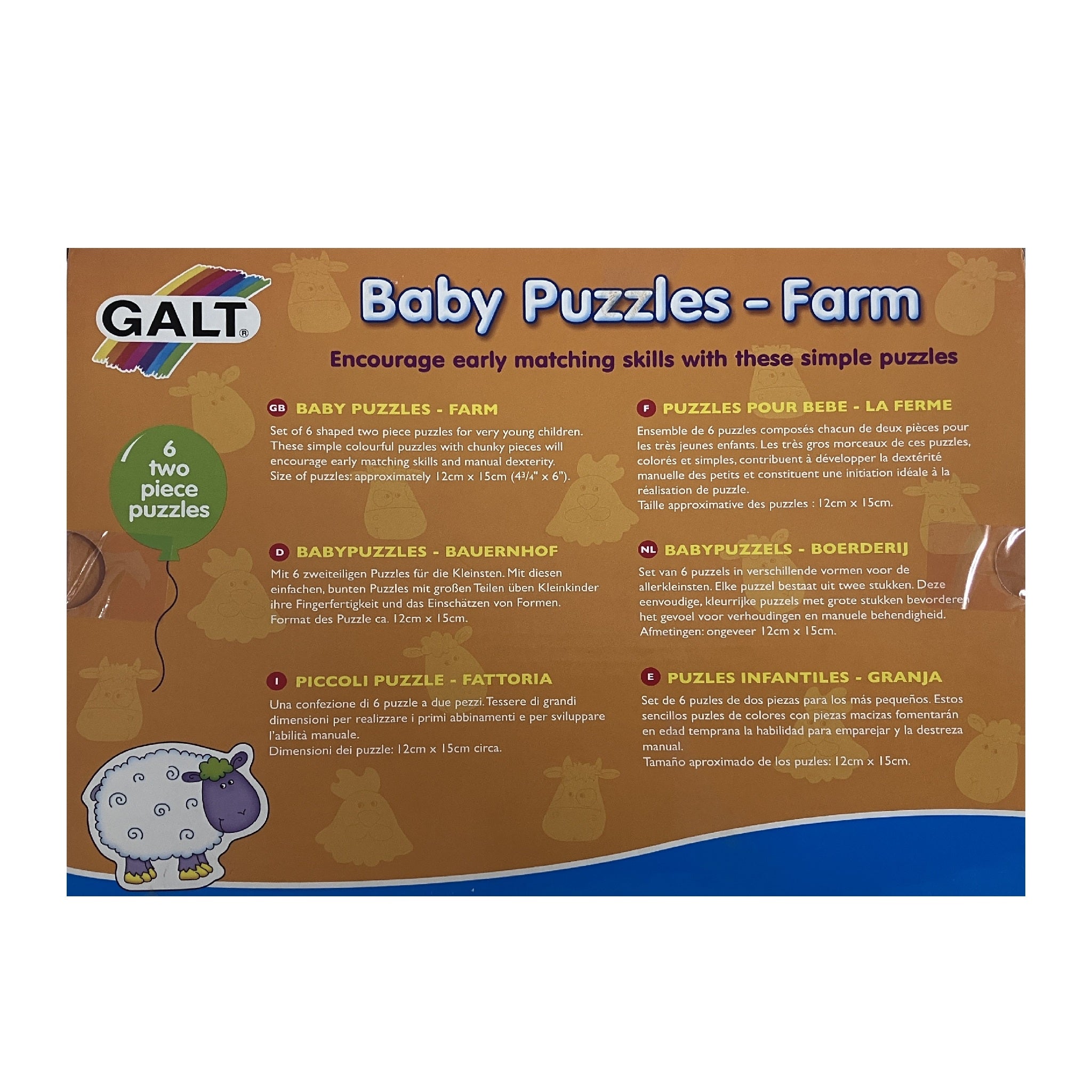 Galt - Baby Puzzles - 6 x 2pc Puzzles - Farm