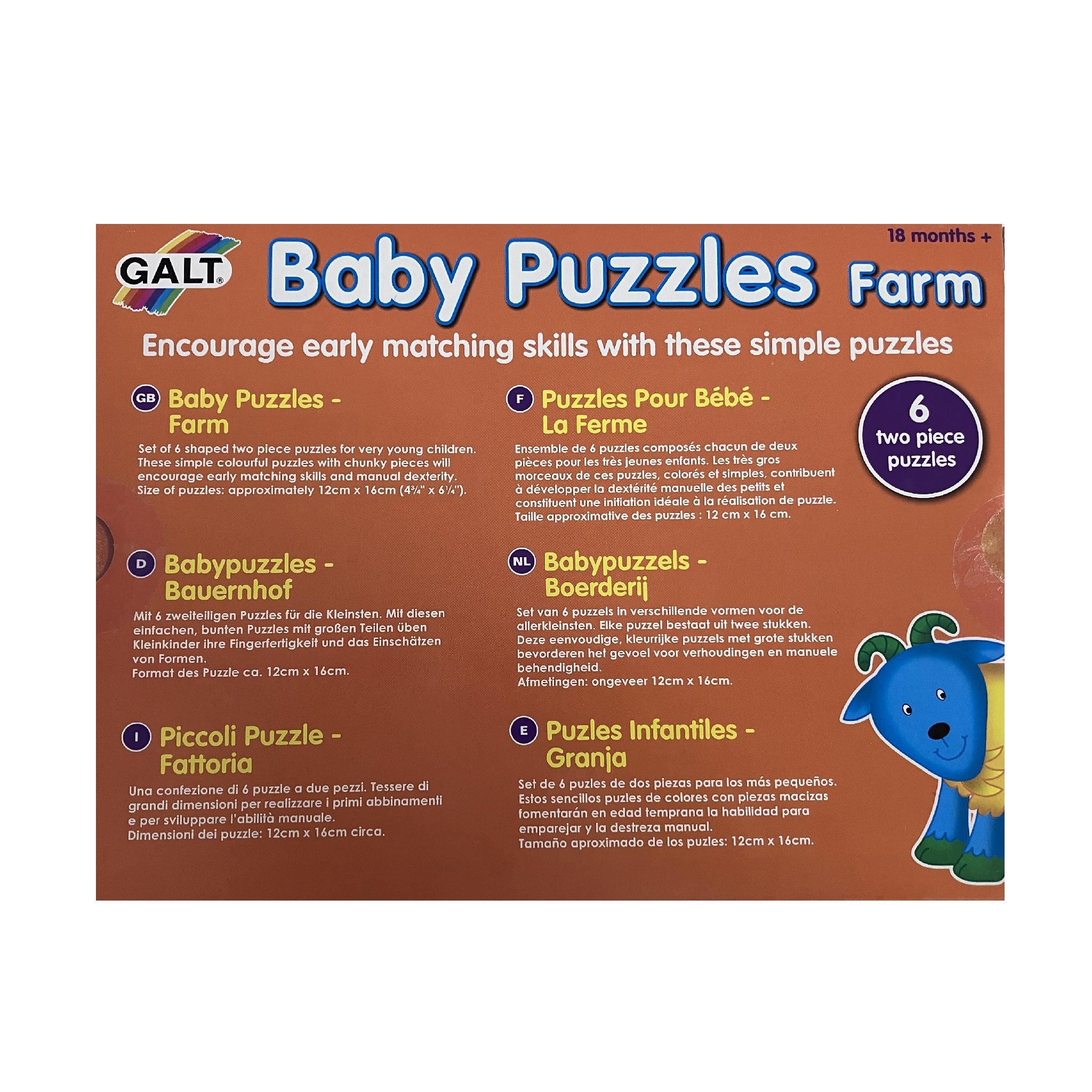 Galt - Baby Puzzles - 6 x 2pc Puzzles - Farm