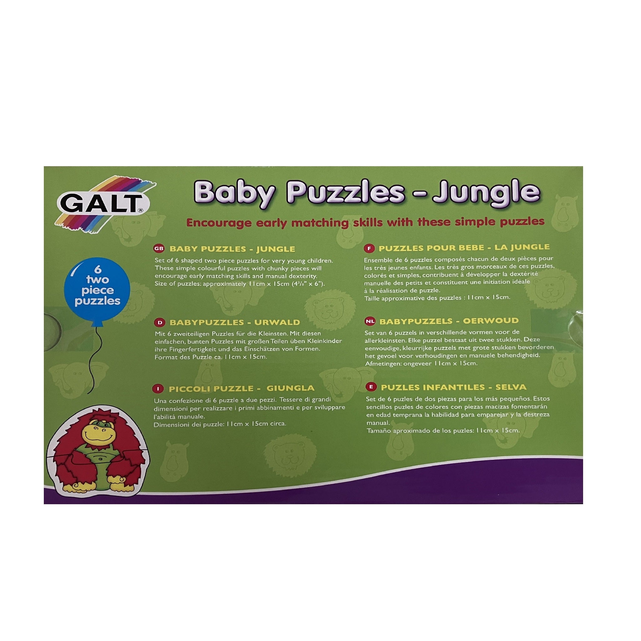 Galt - Baby Puzzles - 6 x 2pc Puzzles - Jungle