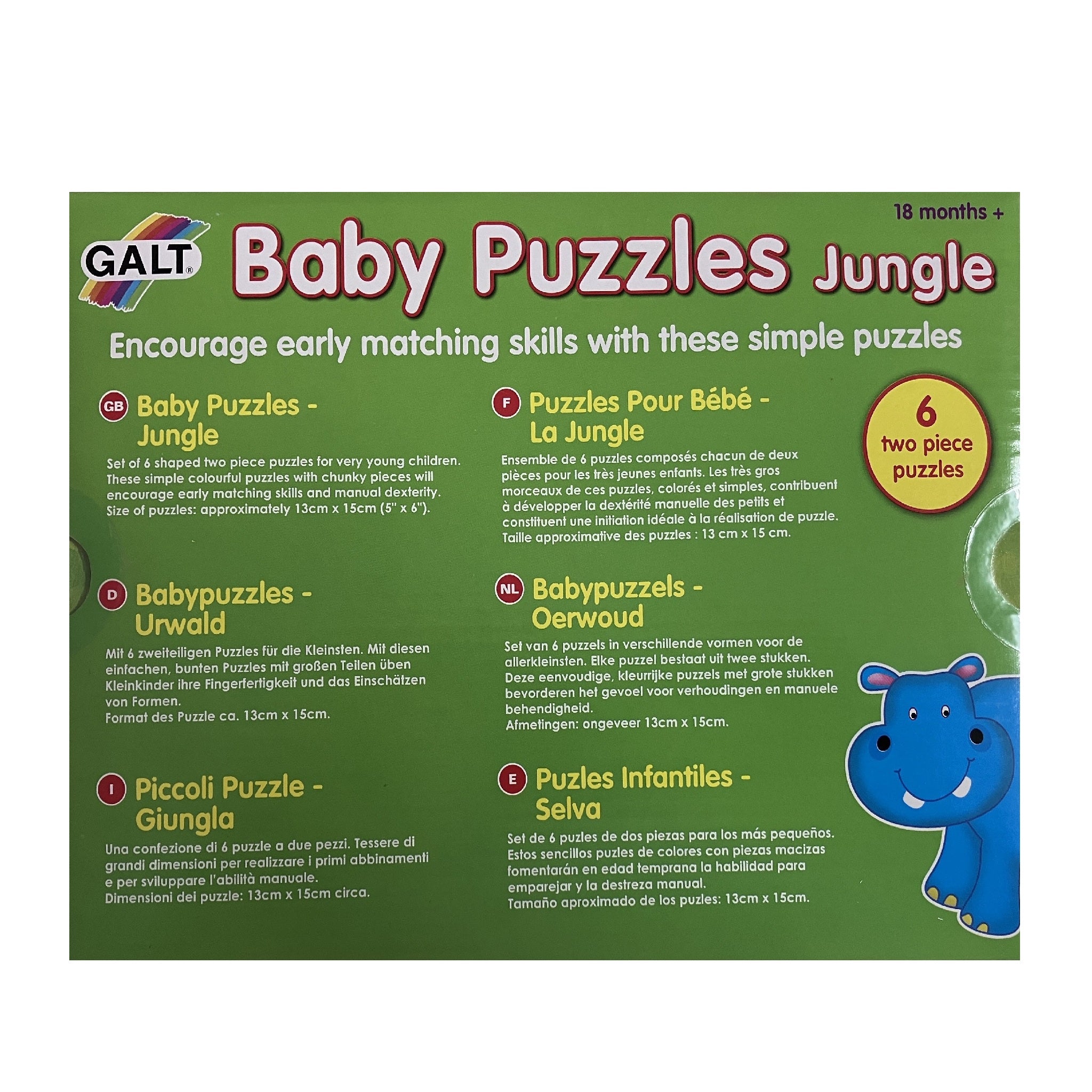 Galt - Baby Puzzles - 6 x 2pc Puzzles - Jungle