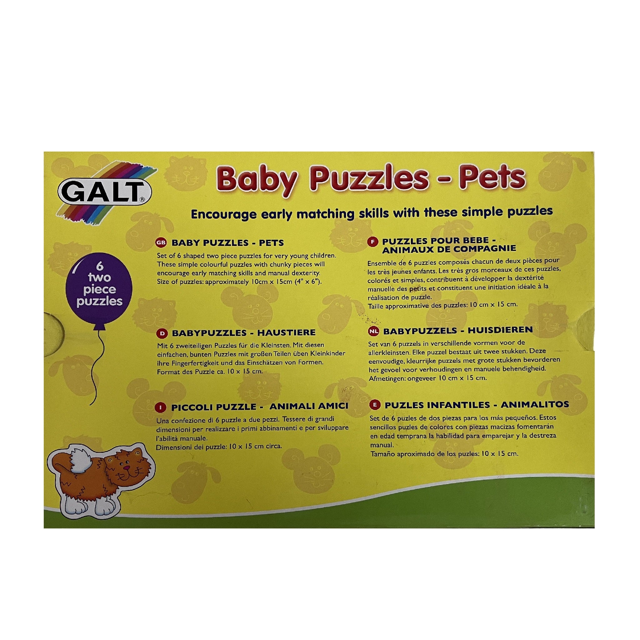 Galt - Baby Puzzles - 6 x 2pc Puzzles - Pets