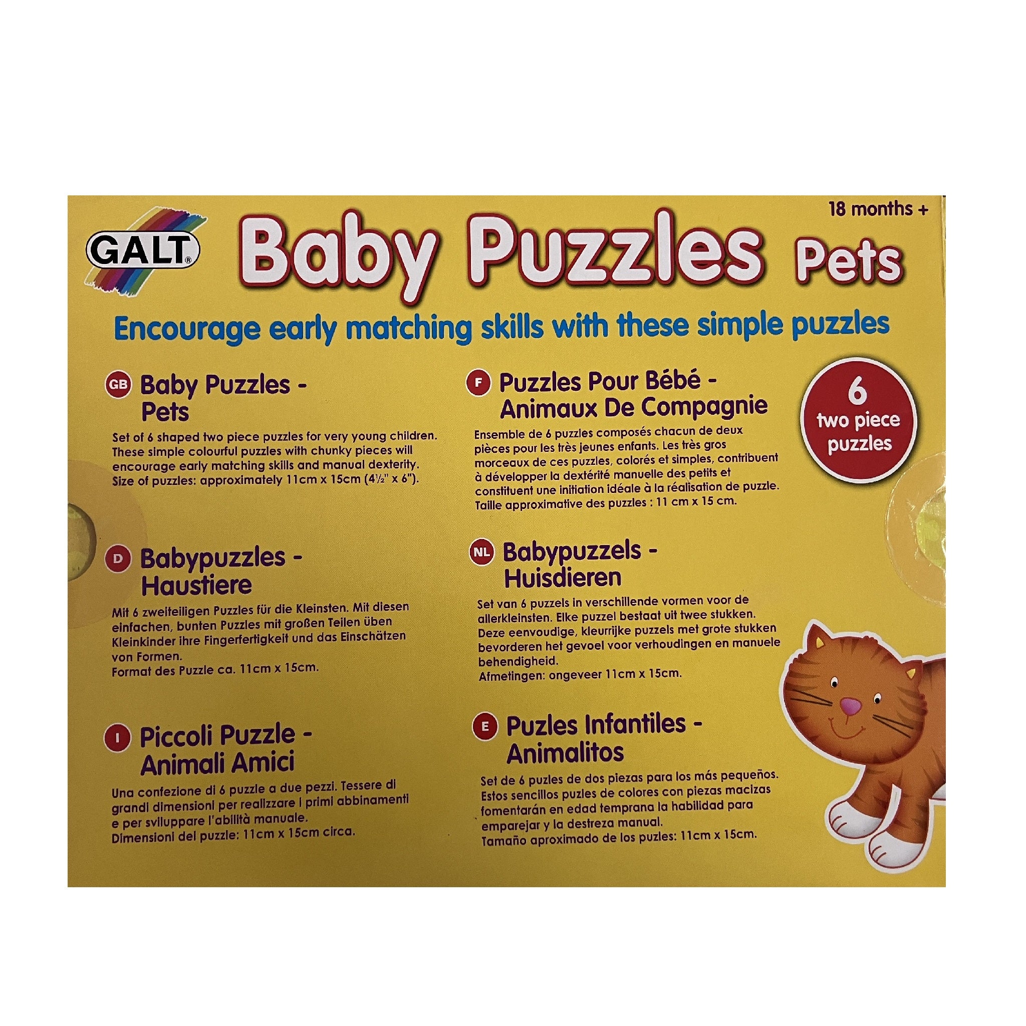 Galt - Baby Puzzles - 6 x 2pc Puzzles - Pets