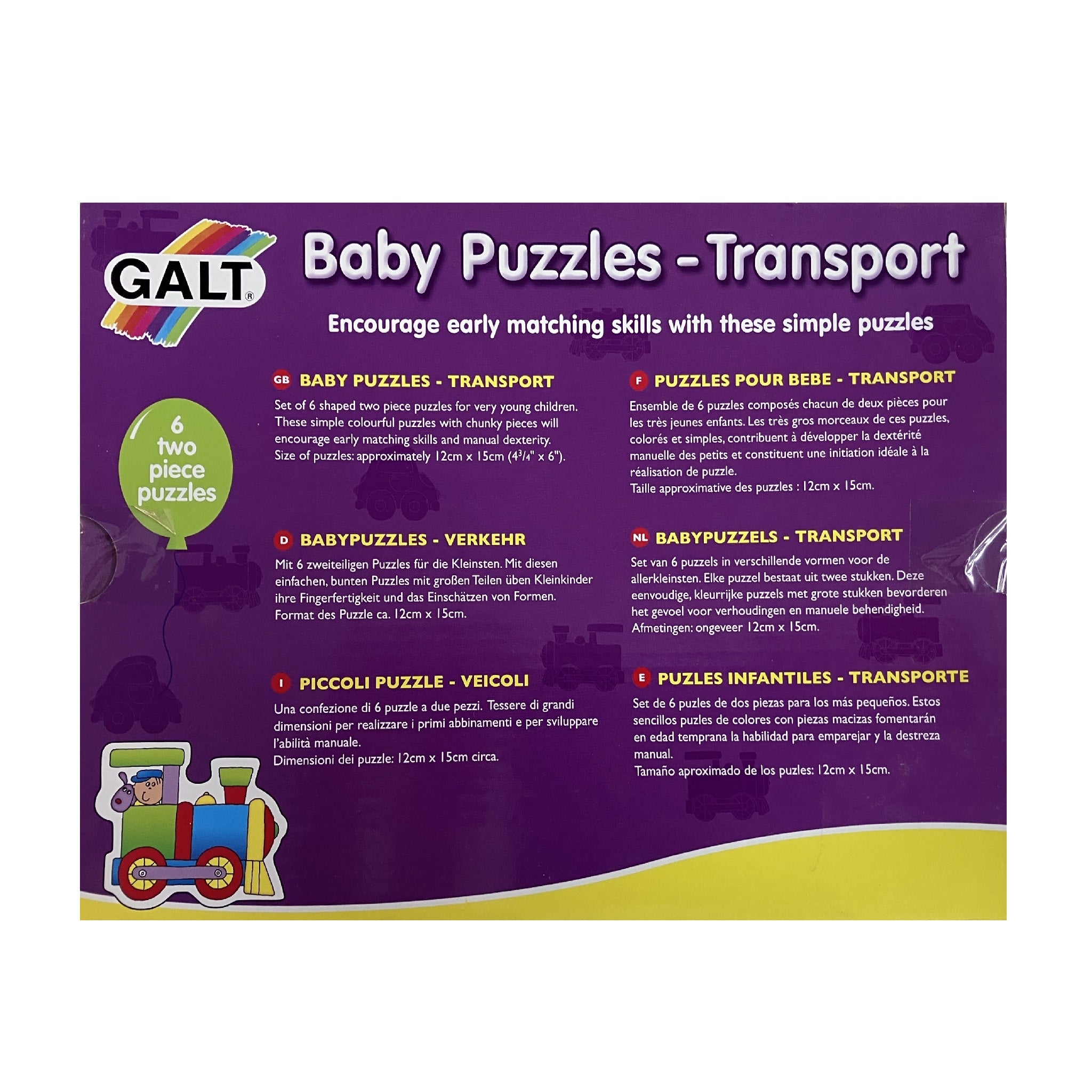 Galt - Baby Puzzles - 6 x 2pc Puzzles - Transport
