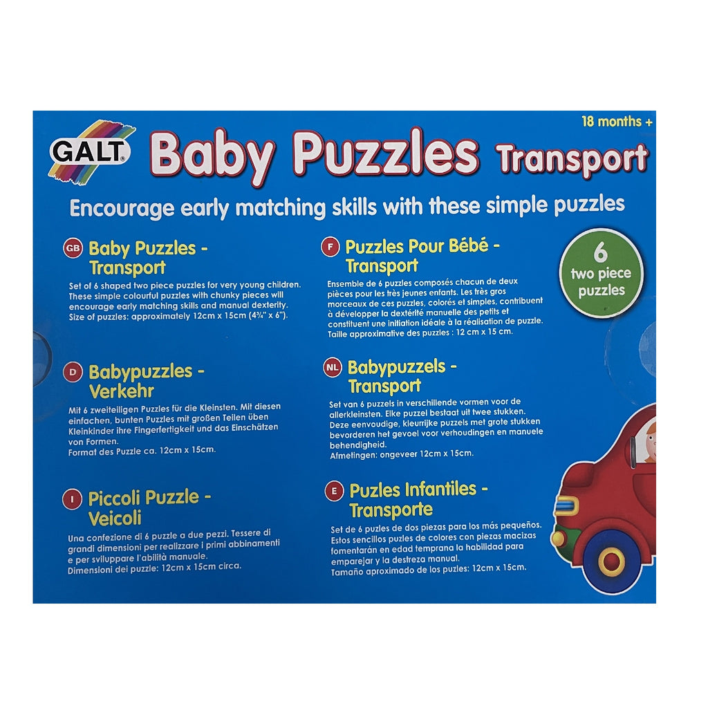 Galt - Baby Puzzles - 6 x 2pc Puzzles - Transport
