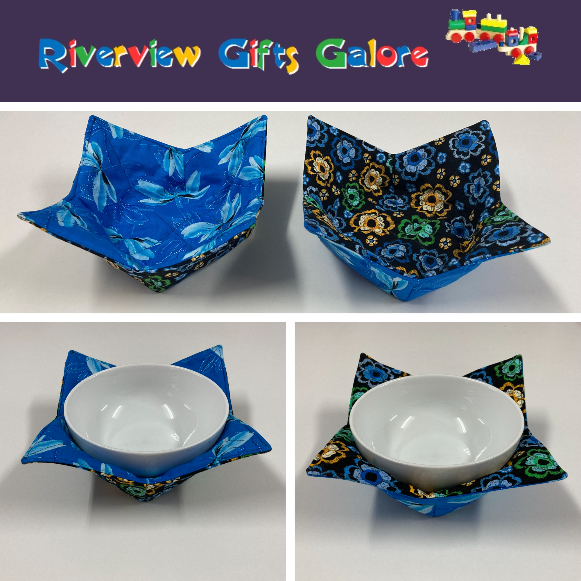 Soup Bowl Reversible Cozy – Dragonflies and Flowers