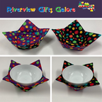 Soup Bowl Reversible Cozy – Colourful Spots on Purple and Black
