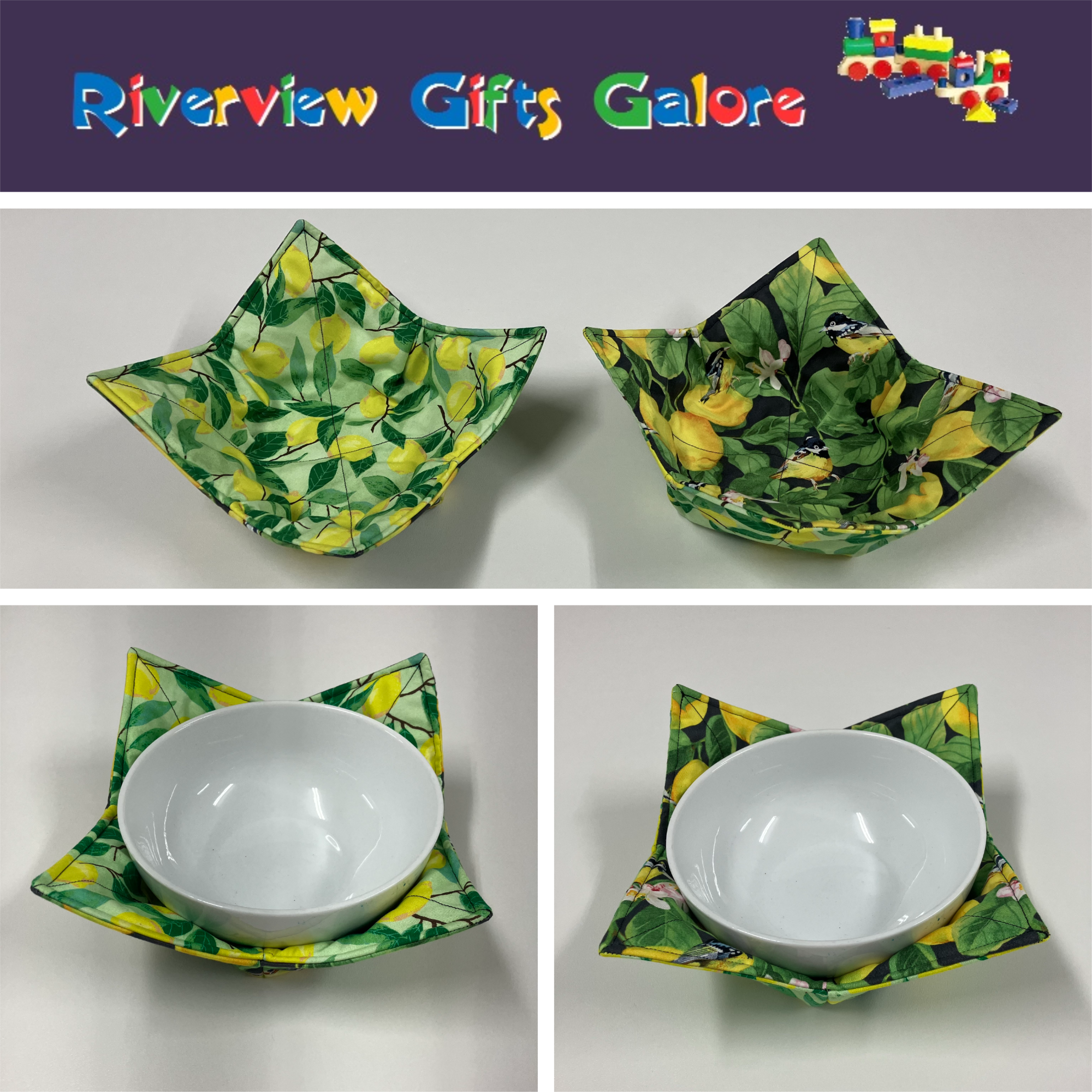 Soup Bowl Reversible Cozy – Lemons & Birds
