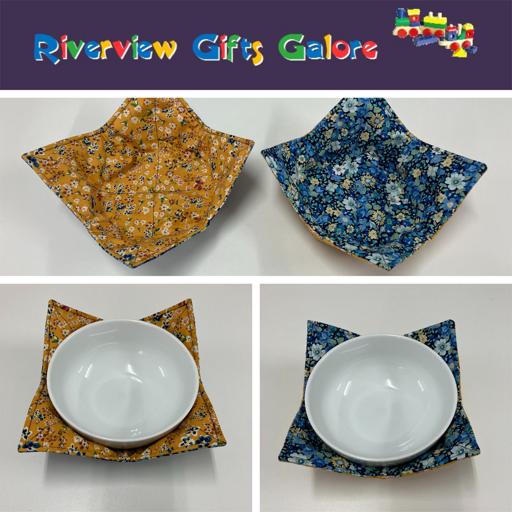 Soup Bowl Reversible Cozy – Yellow & Blue Flowers