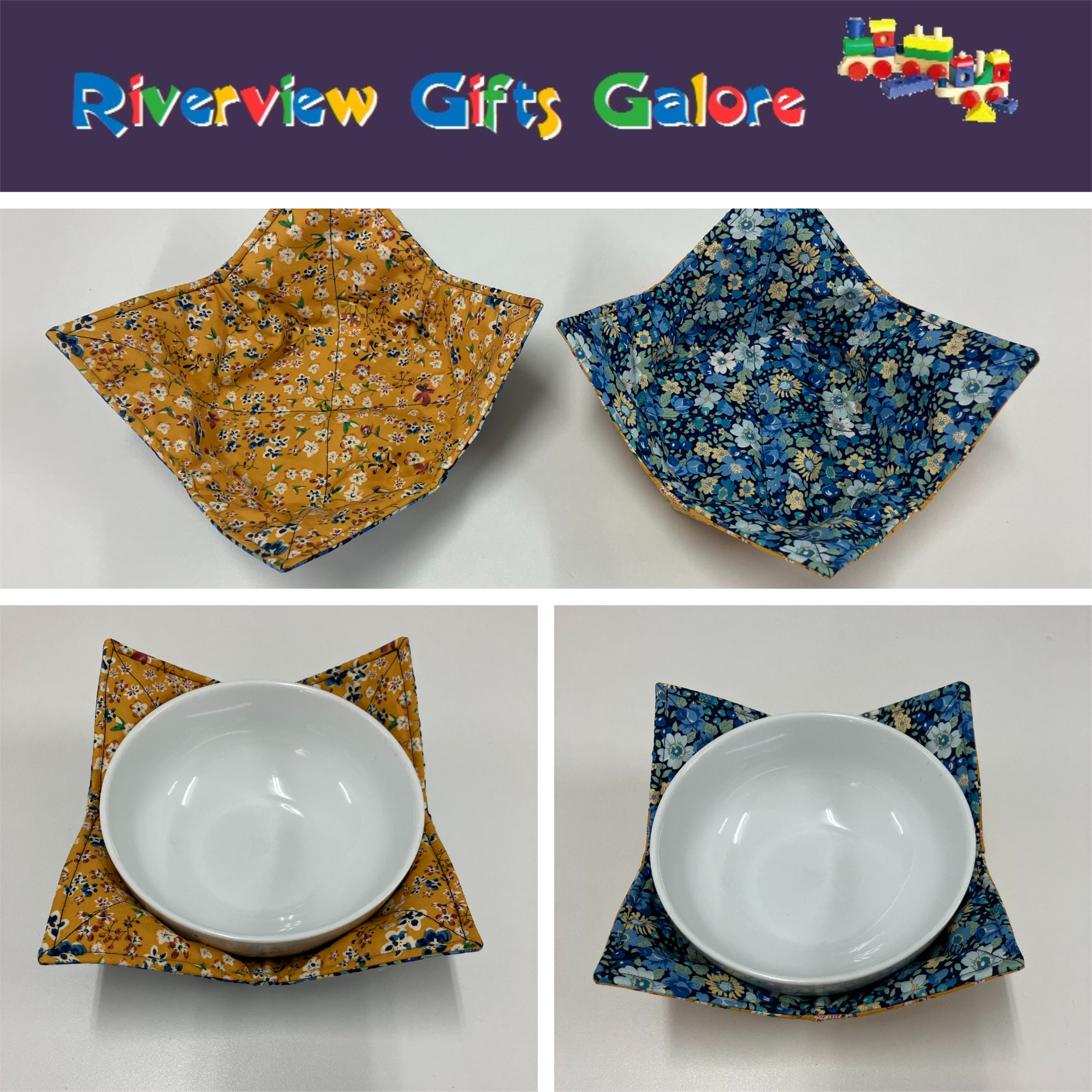 Soup Bowl Reversible Cozy – Yellow & Blue Flowers