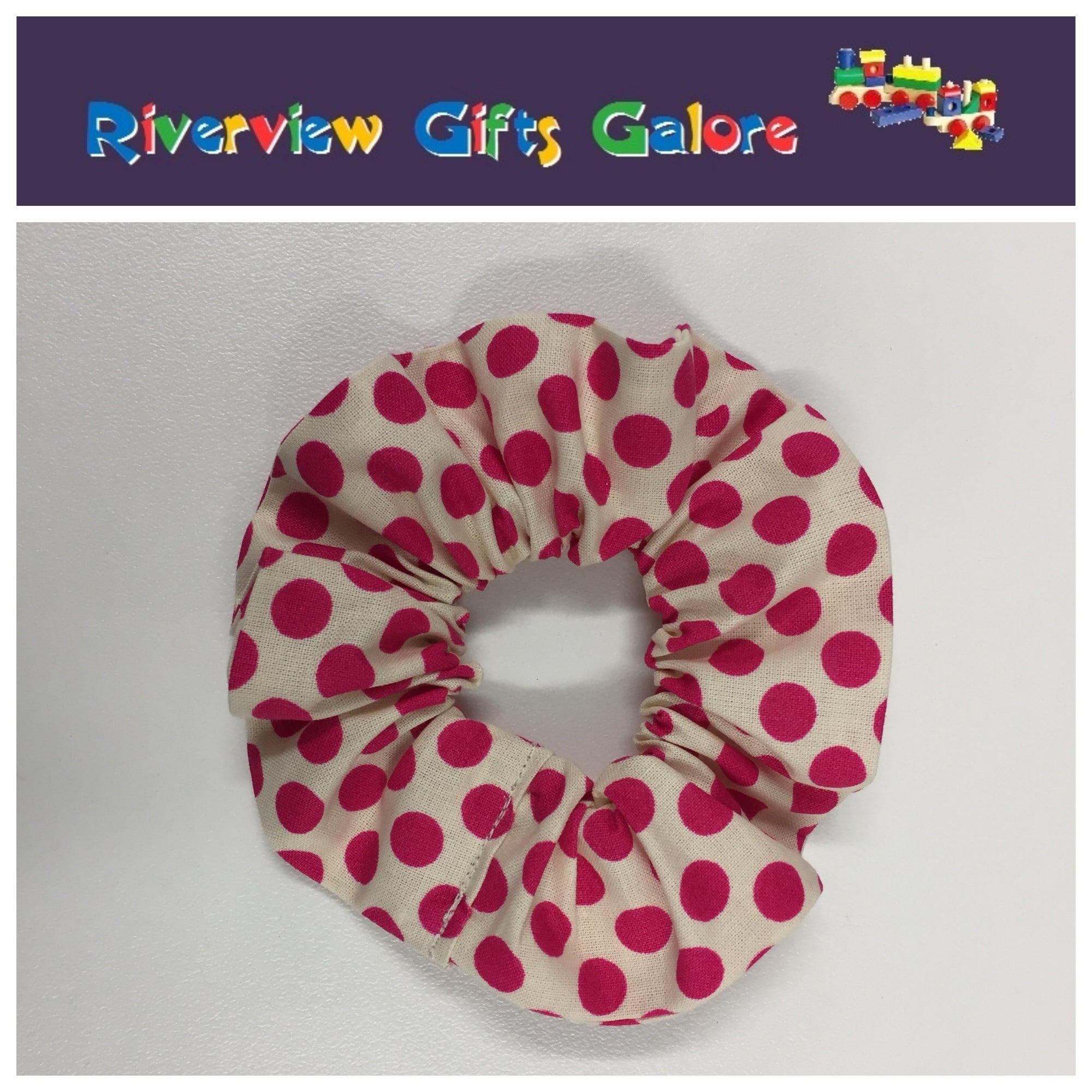 Scrunchie - Pink Spot on Cream