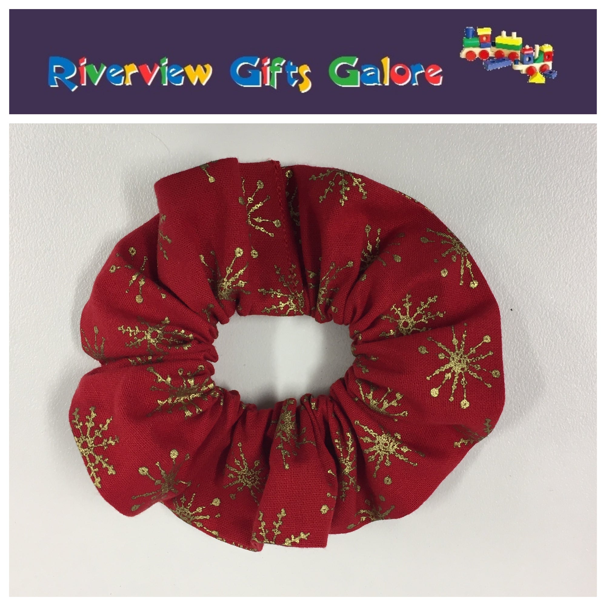 Scrunchie - Gold Snowflakes on Red