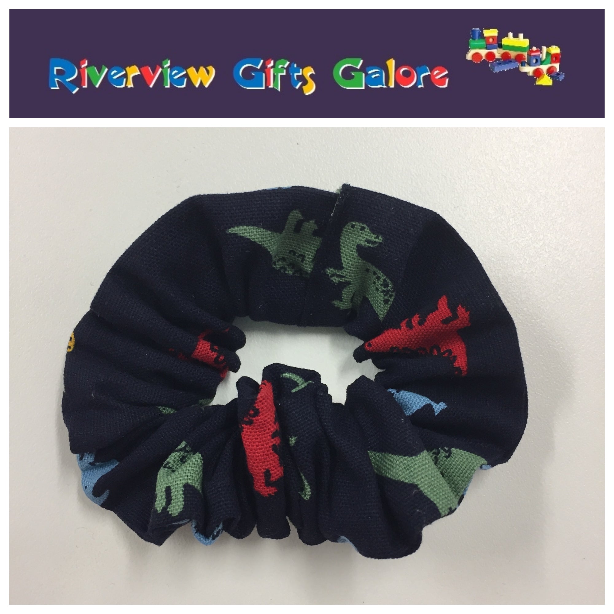 Scrunchie - Dinosaurs on Navy