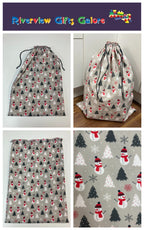 Santa Sack - Large - Snowmen and Xmas Trees on Grey