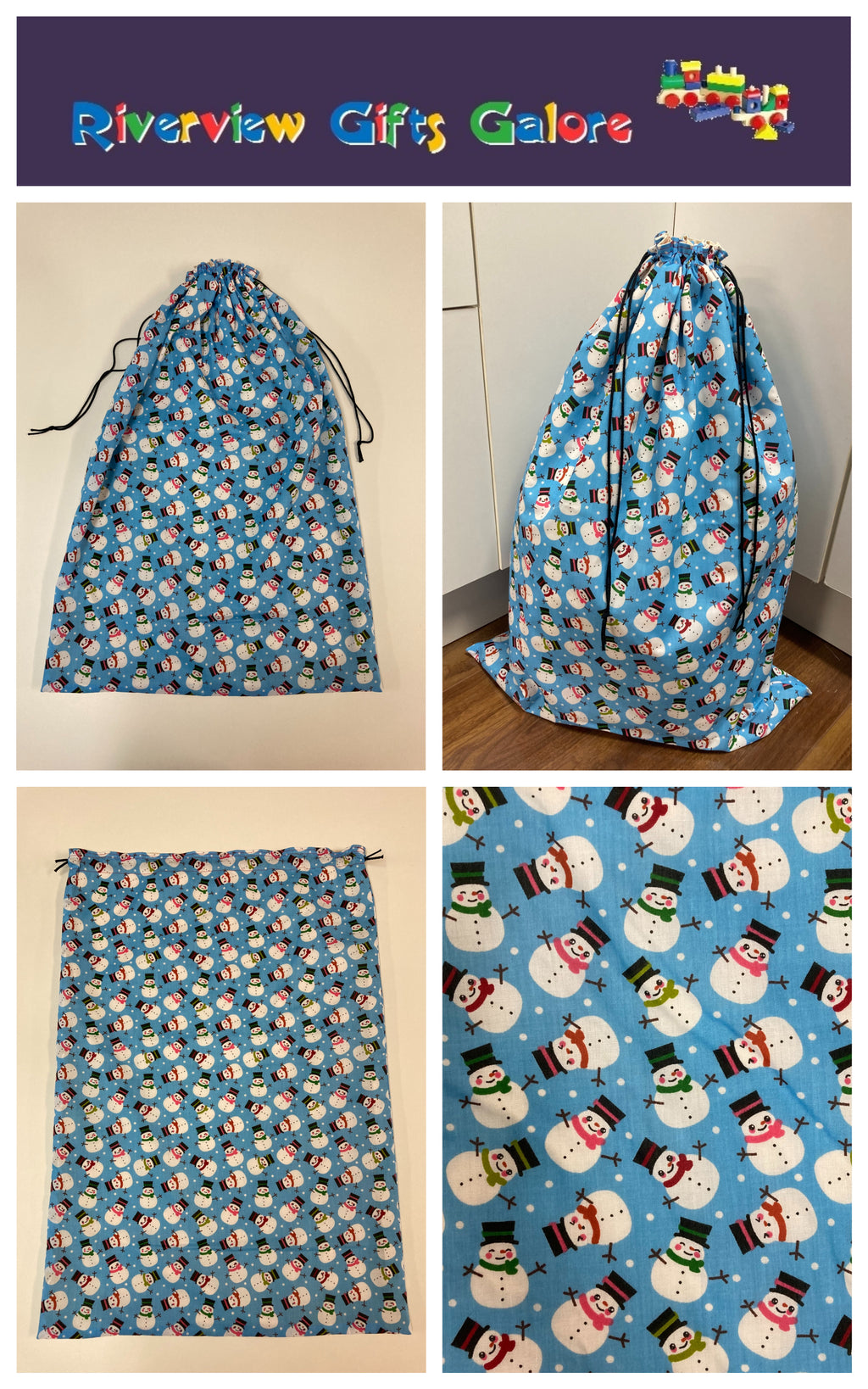 Santa Sack - Large - Snowmen on Blue