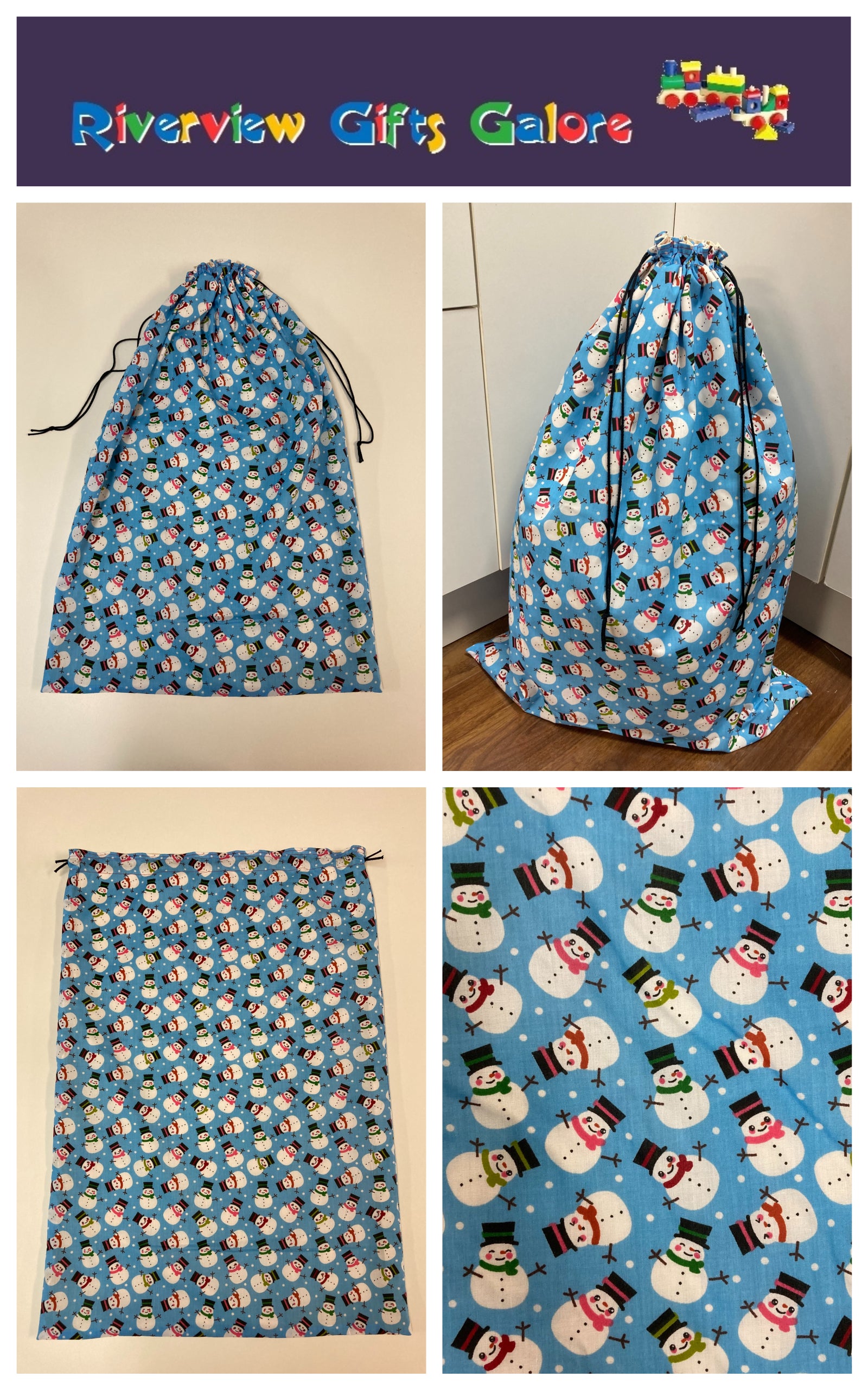 Santa Sack - Large - Snowmen on Blue