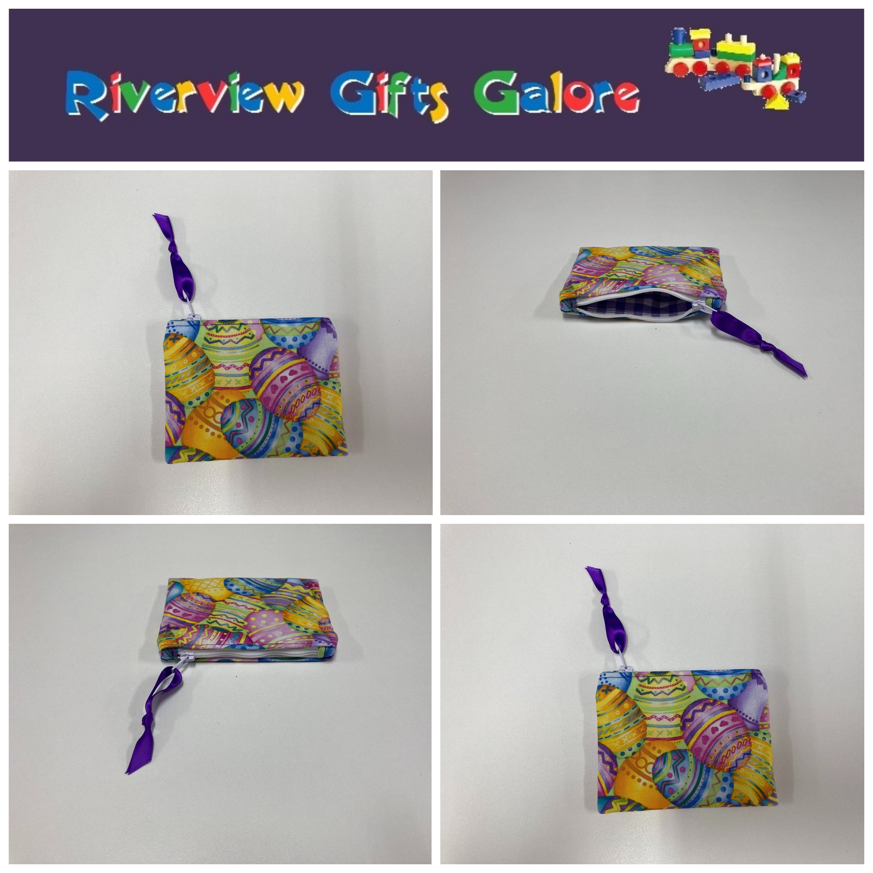 Zip Clutch / Purse / Bag / Pouch - Easter Eggs - Purple Gingham