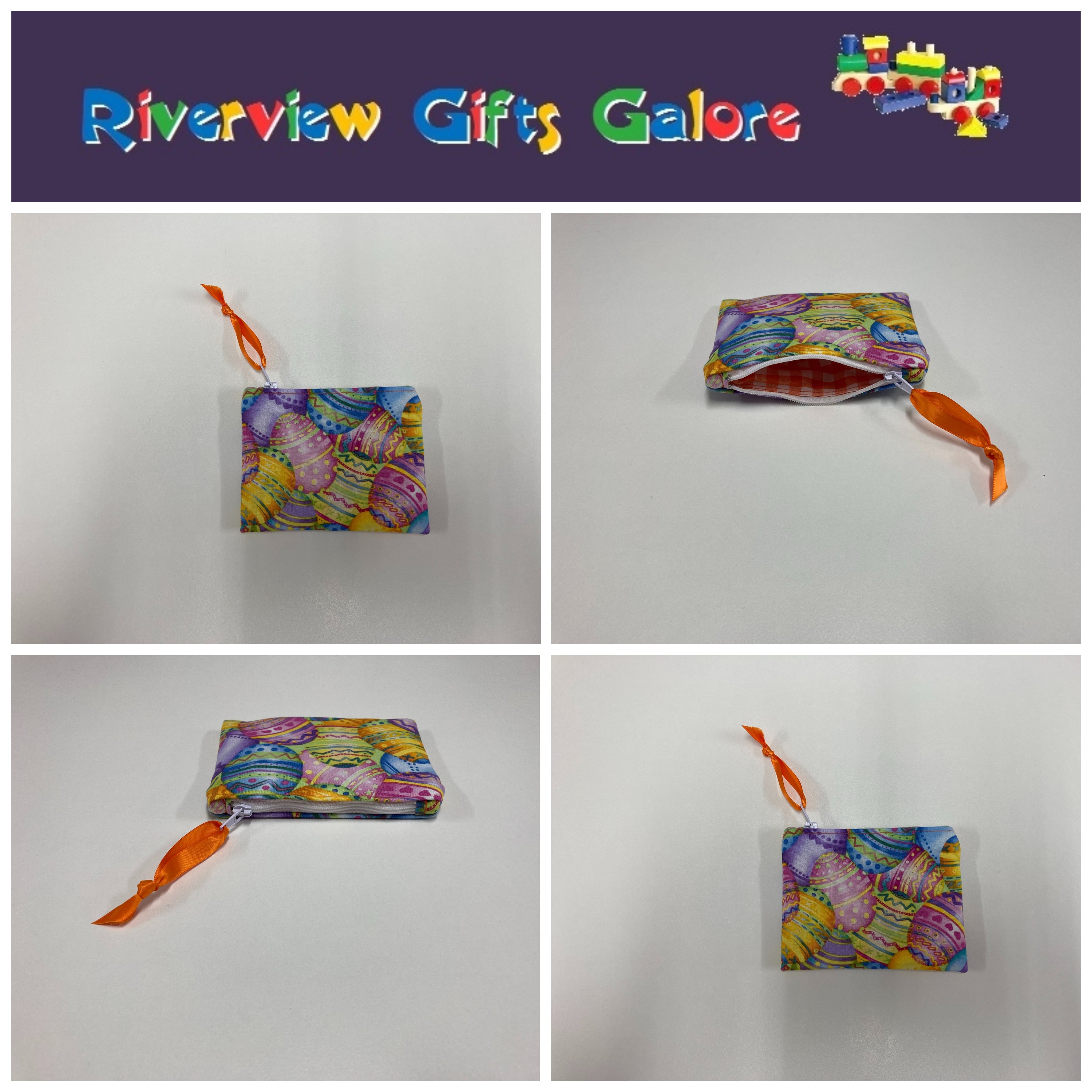 Zip Clutch / Purse / Bag / Pouch - Easter Eggs - Orange Gingham